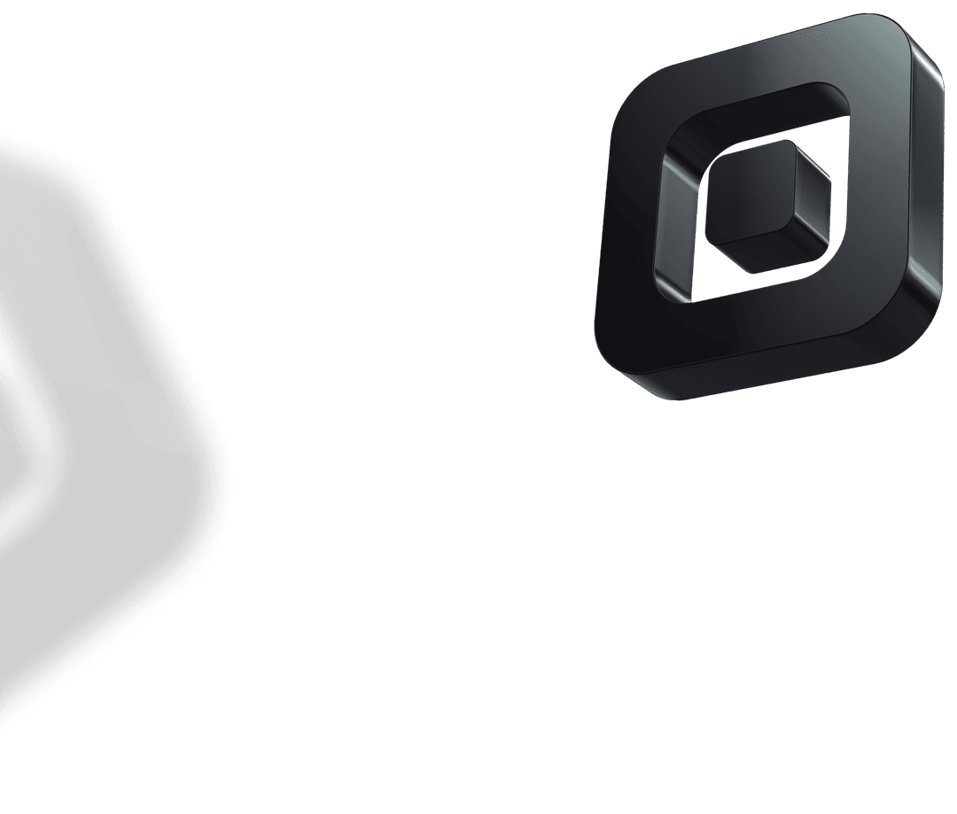 3D element on the left side of the page